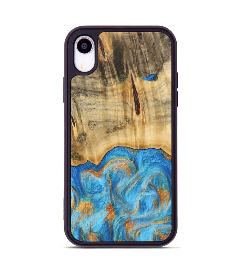 iPhone Xr Wood Phone Case - Emaline (Teal & Gold, 740727)