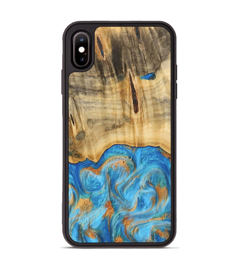 iPhone Xs Max Wood Phone Case - Emaline (Teal & Gold, 740727)