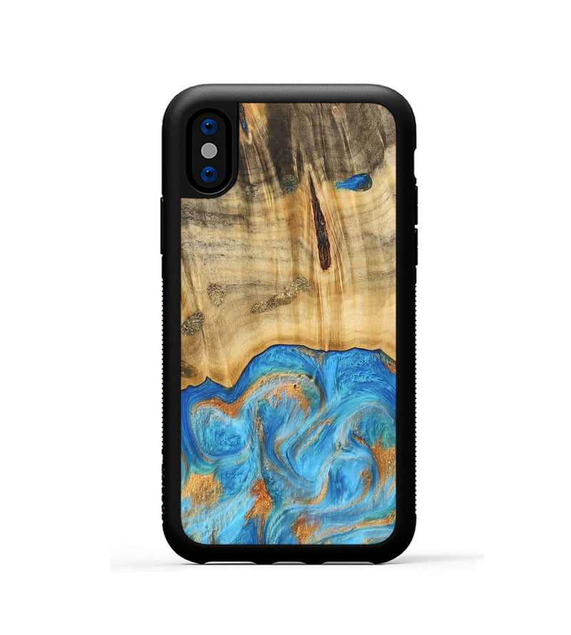 iPhone Xs Wood Phone Case - Emaline (Teal & Gold, 740727)