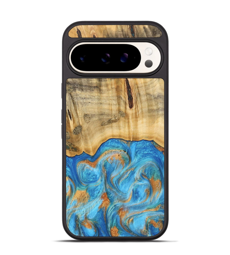 Pixel 9 Pro Wood Phone Case - Emaline (Teal & Gold, 740727)