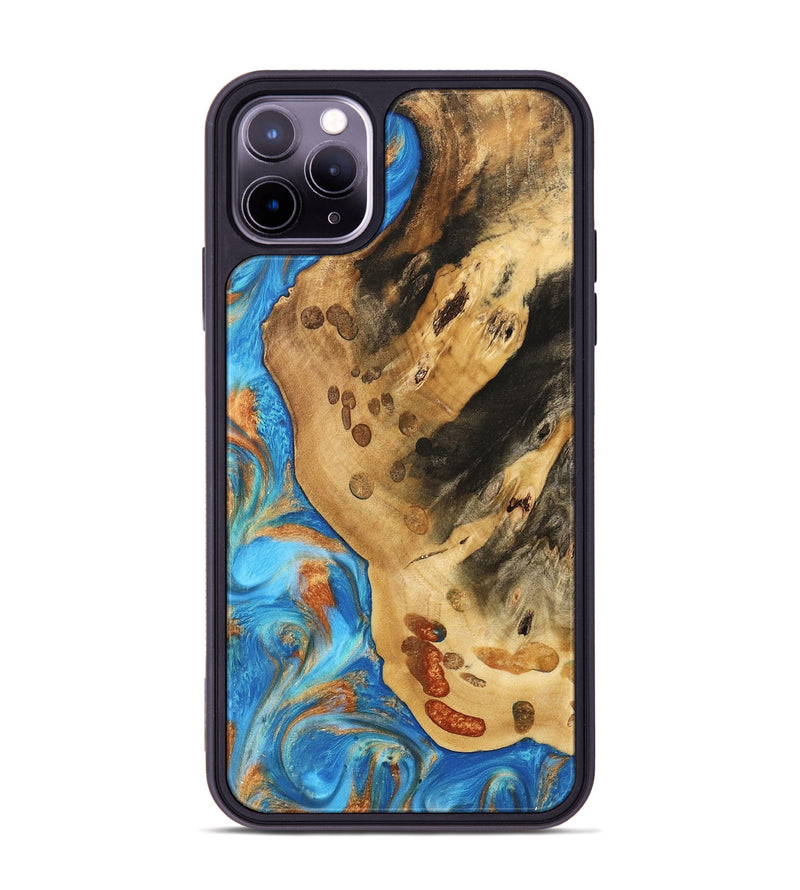 iPhone 11 Pro Max Wood Phone Case - Norry (Teal & Gold, 740757)