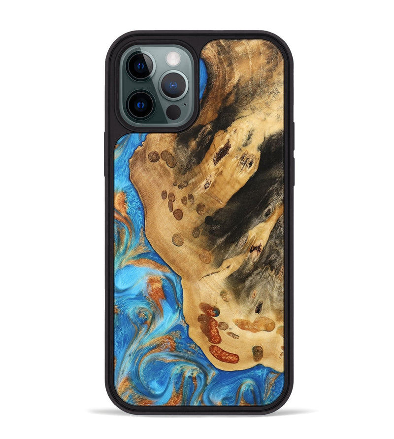 iPhone 12 Pro Max Wood Phone Case - Norry (Teal & Gold, 740757)