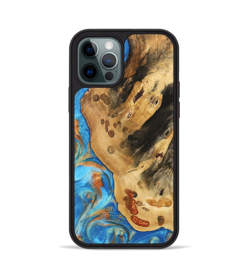 iPhone 12 Pro Wood Phone Case - Norry (Teal & Gold, 740757)