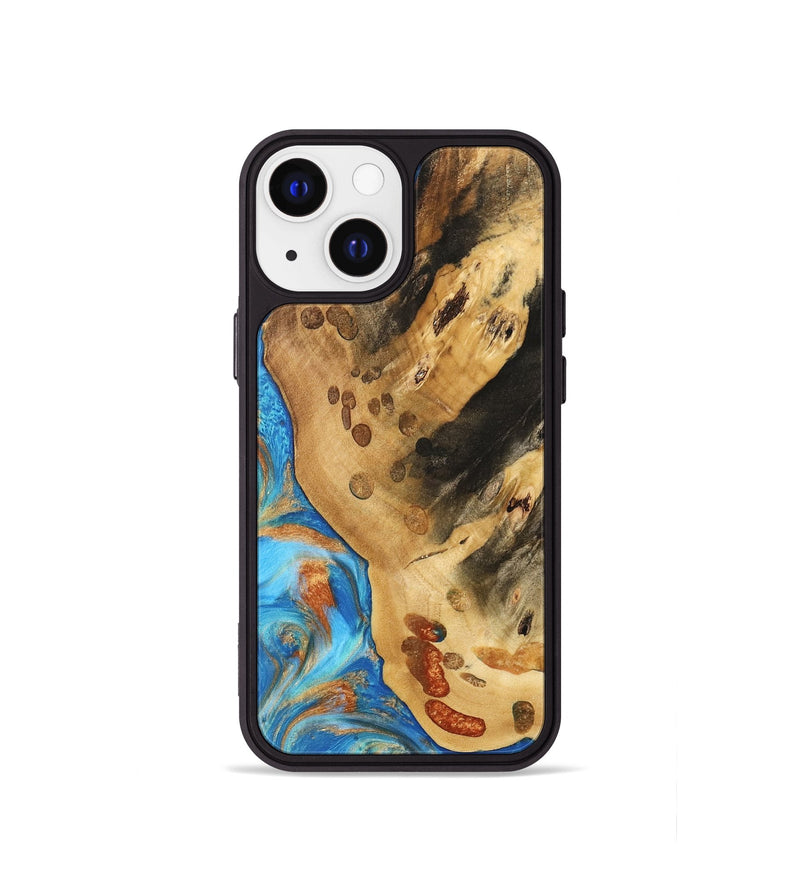 iPhone 13 mini Wood Phone Case - Norry (Teal & Gold, 740757)