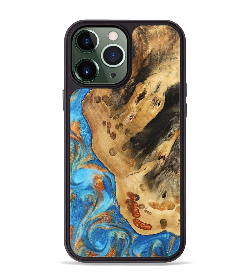 iPhone 13 Pro Max Wood Phone Case - Norry (Teal & Gold, 740757)