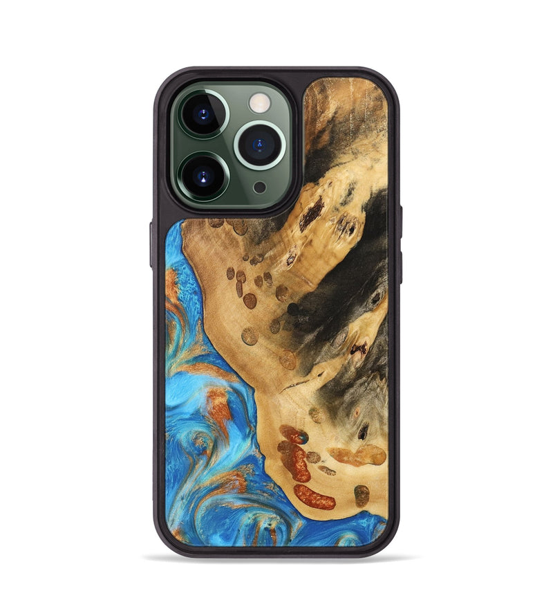 iPhone 13 Pro Wood Phone Case - Norry (Teal & Gold, 740757)