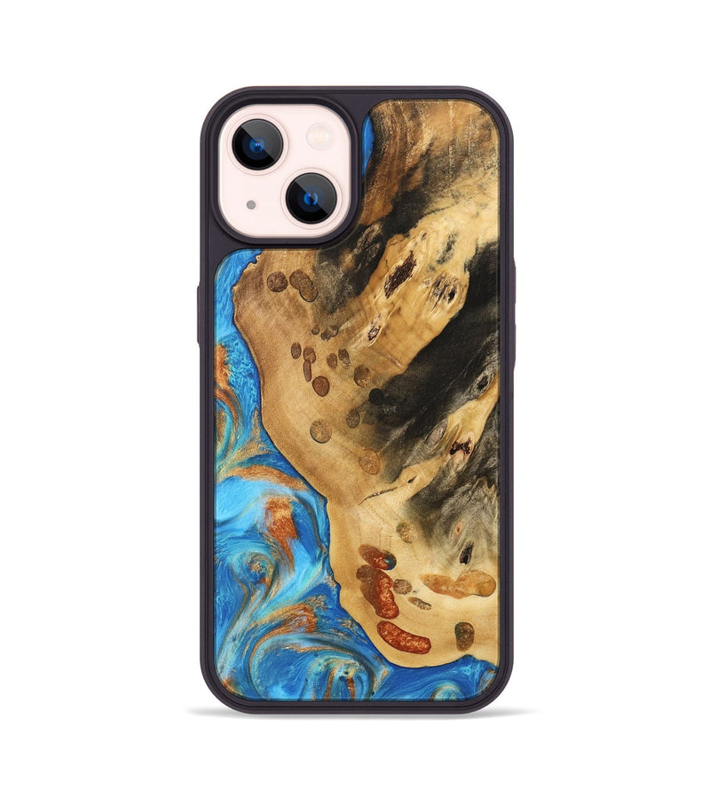 iPhone 14 Wood Phone Case - Norry (Teal & Gold, 740757)