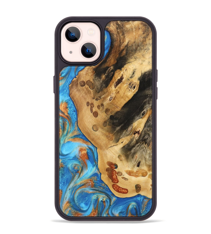 iPhone 14 Plus Wood Phone Case - Norry (Teal & Gold, 740757)