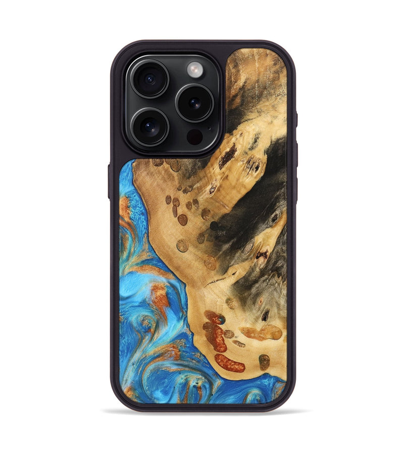 iPhone 15 Pro Wood Phone Case - Norry (Teal & Gold, 740757)