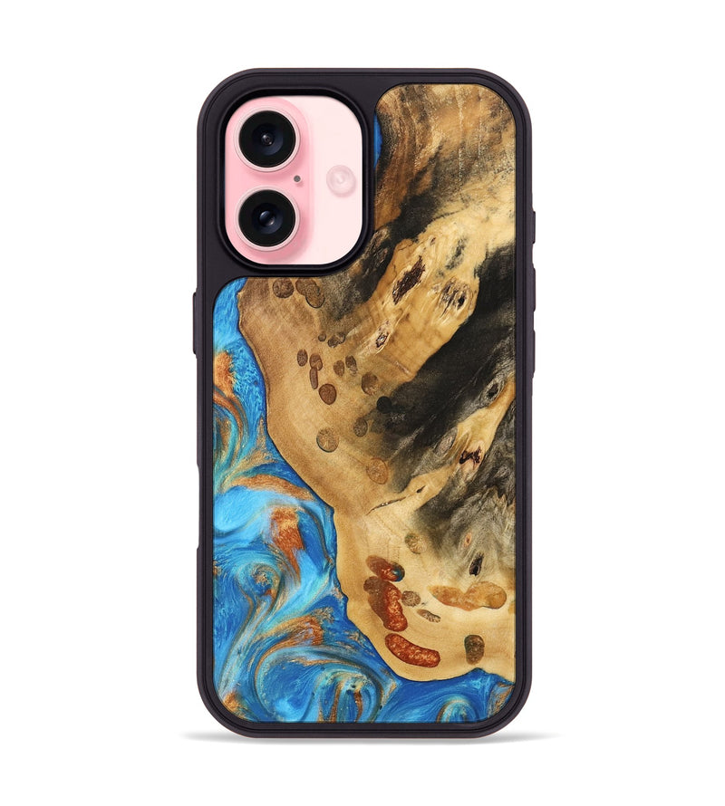 iPhone 16 Wood Phone Case - Norry (Teal & Gold, 740757)