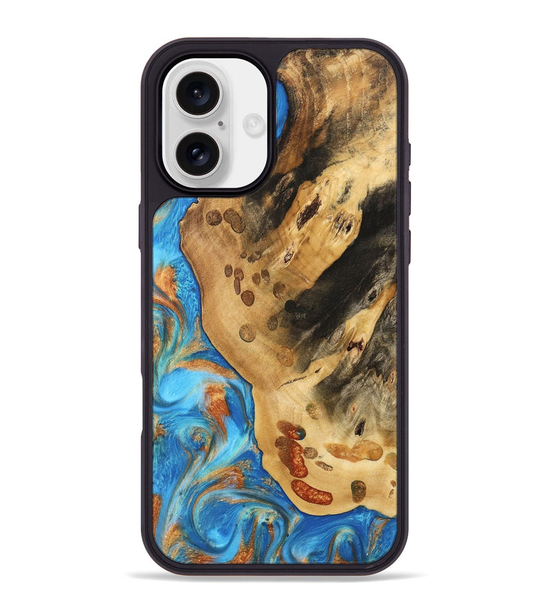 iPhone 16 Plus Wood Phone Case - Norry (Teal & Gold, 740757)