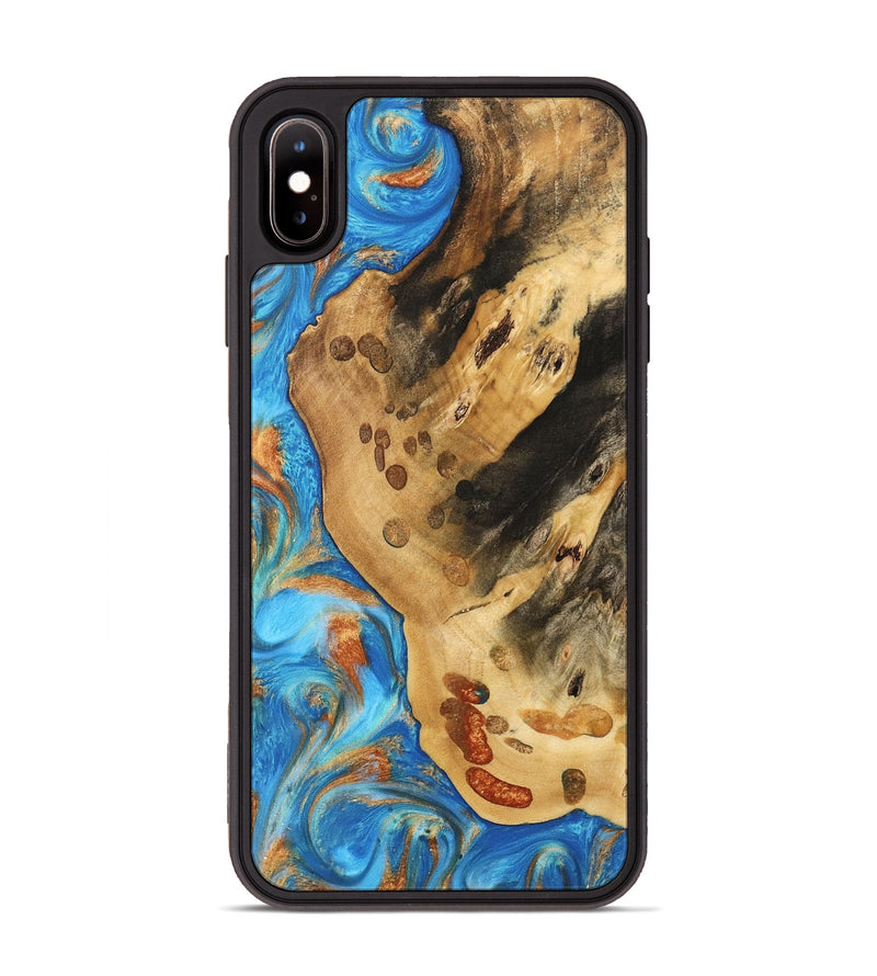 iPhone Xs Max Wood Phone Case - Norry (Teal & Gold, 740757)