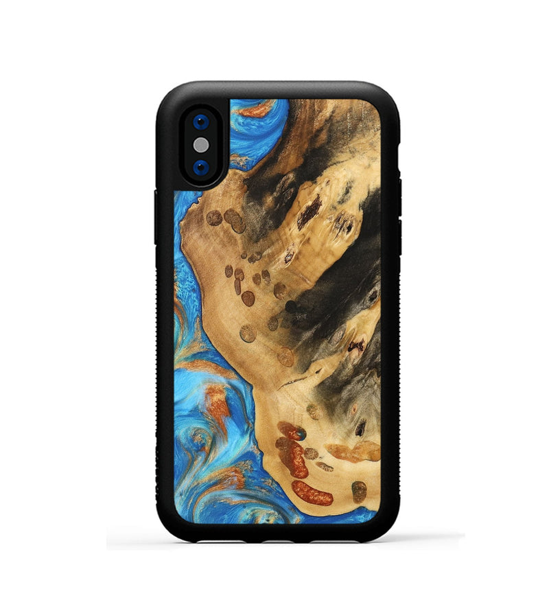 iPhone Xs Wood Phone Case - Norry (Teal & Gold, 740757)