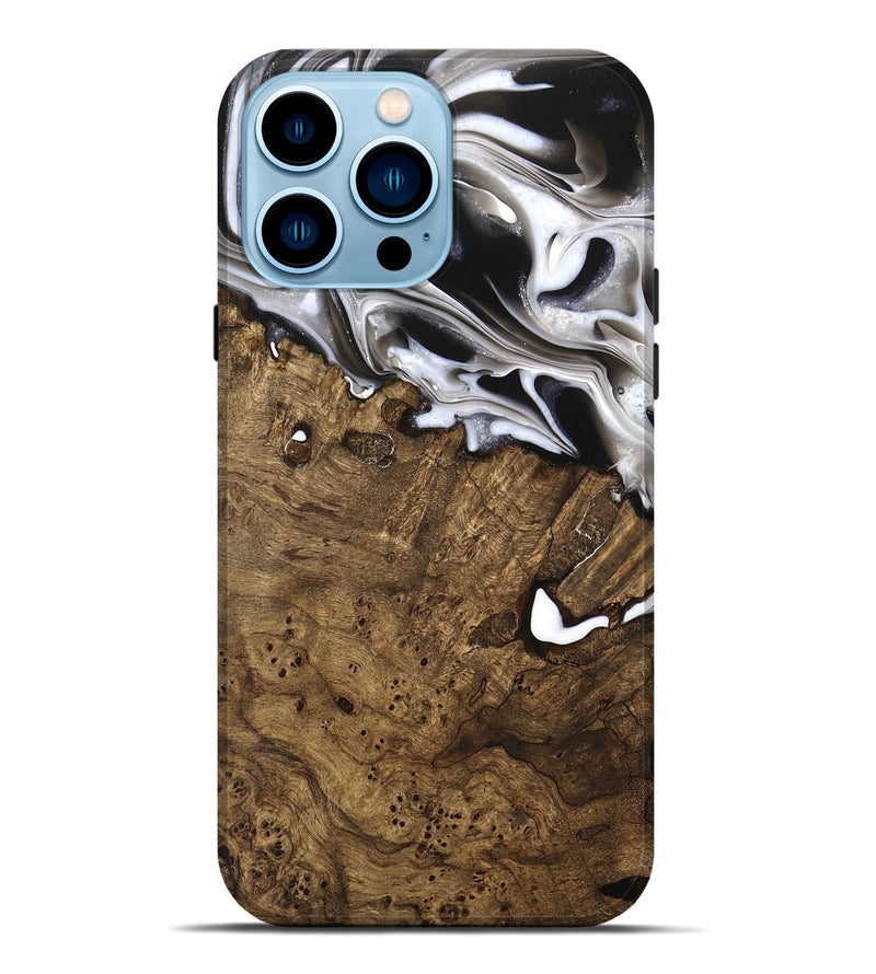 iPhone 14 Pro Max Wood Live Edge Phone Case - Yung (Black & White, 740875)