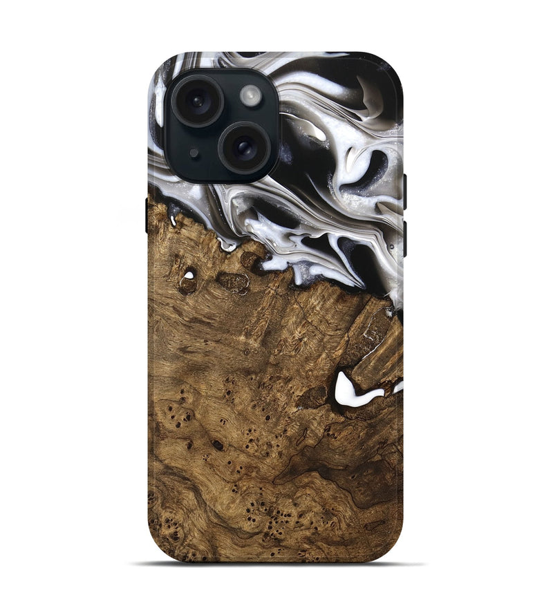 iPhone 15 Wood Live Edge Phone Case - Yung (Black & White, 740875)