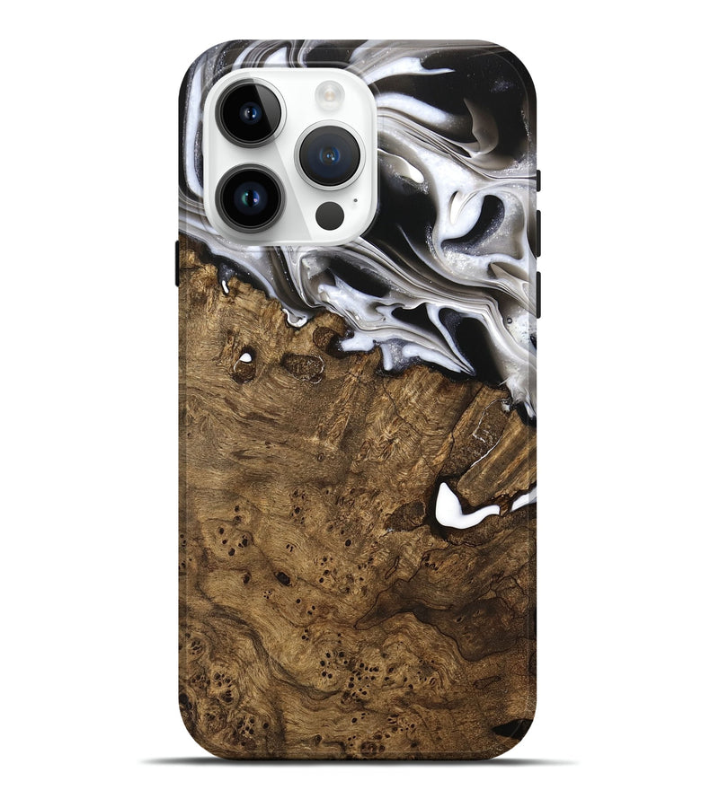 iPhone 15 Pro Max Wood Live Edge Phone Case - Yung (Black & White, 740875)