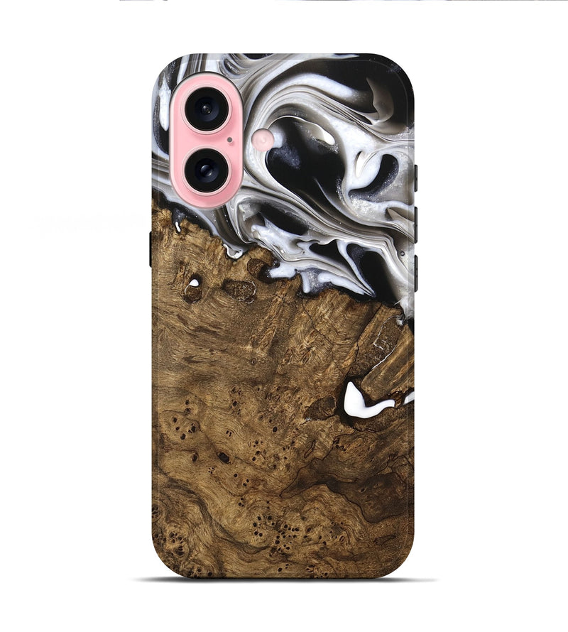 iPhone 16 Wood Live Edge Phone Case - Yung (Black & White, 740875)