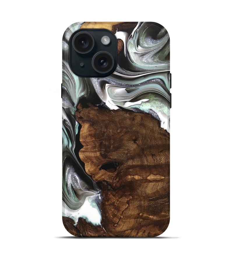 iPhone 15 Wood Live Edge Phone Case - Tabbie (Black & White, 740876)