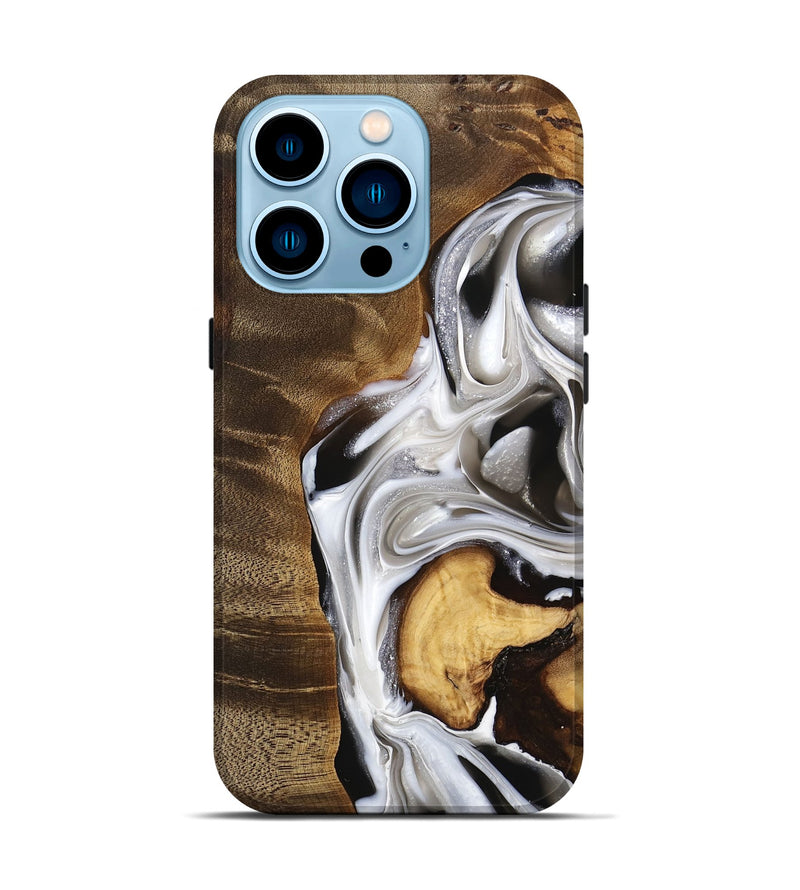 iPhone 14 Pro Wood Live Edge Phone Case - Eric (Black & White, 740878)