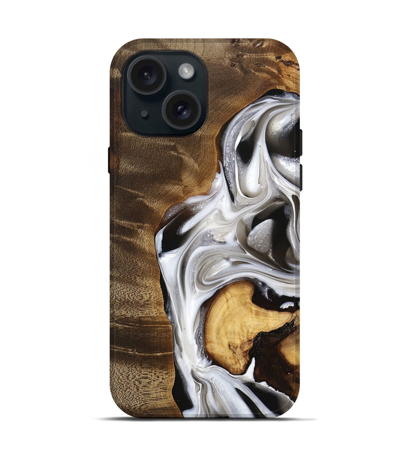 iPhone 15 Wood Live Edge Phone Case - Eric (Black & White, 740878)