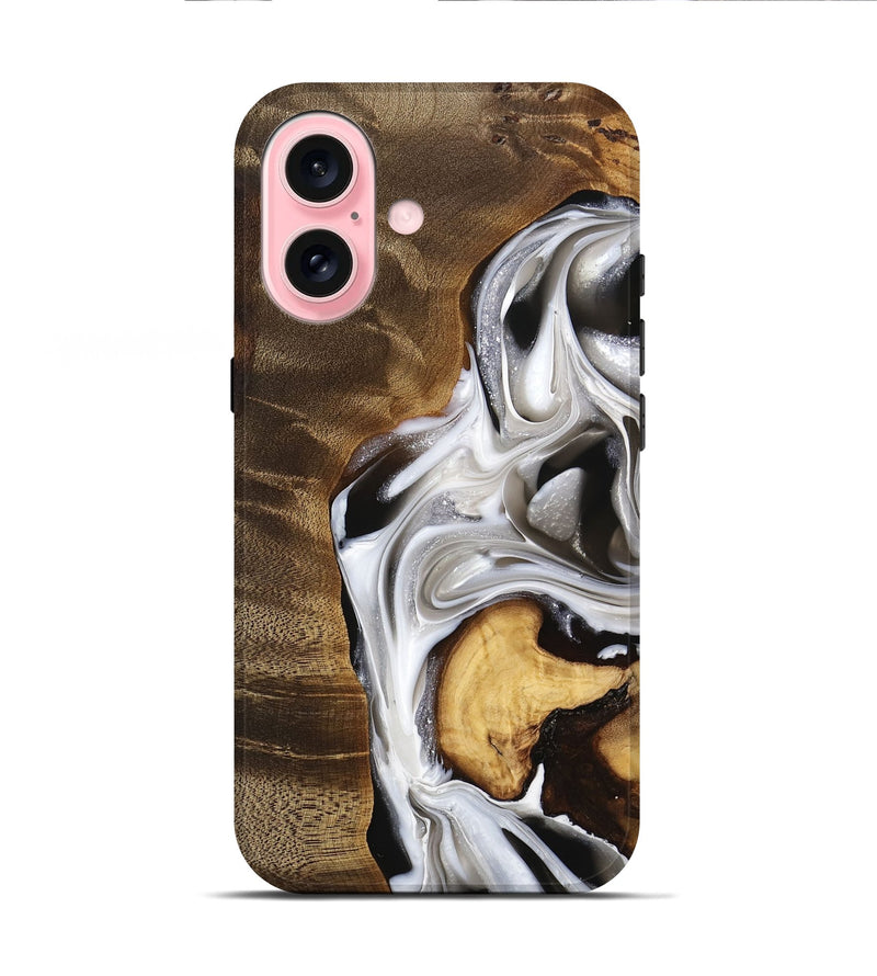 iPhone 16 Wood Live Edge Phone Case - Eric (Black & White, 740878)