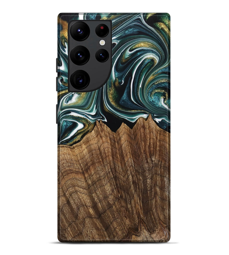 Galaxy S22 Ultra Wood Live Edge Phone Case - Fabian (Teal & Gold, 740879)