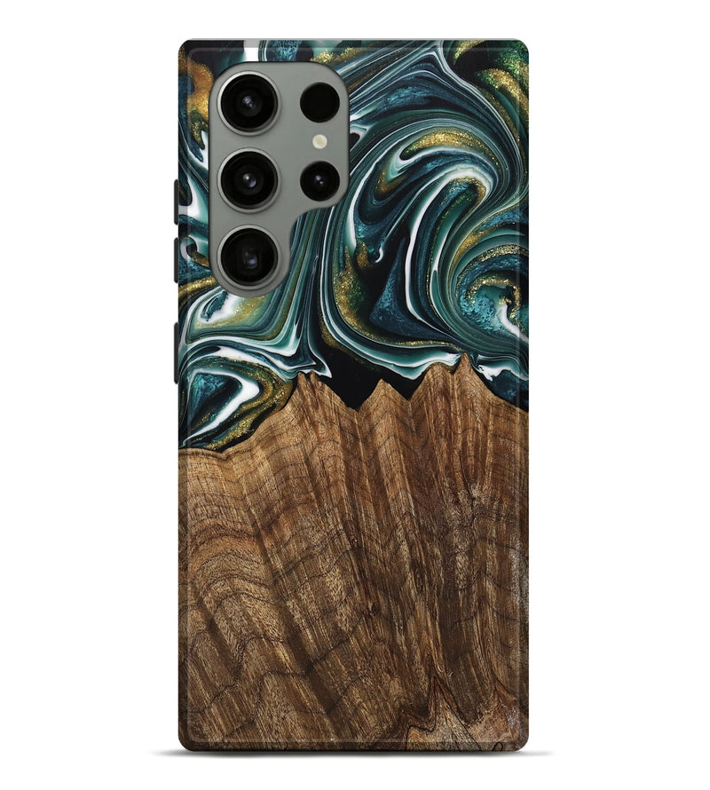 Galaxy S23 Ultra Wood Live Edge Phone Case - Fabian (Teal & Gold, 740879)