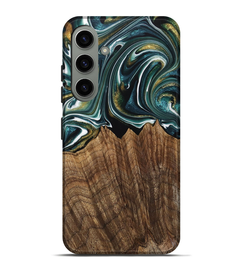 Galaxy S24 Plus Wood Live Edge Phone Case - Fabian (Teal & Gold, 740879)