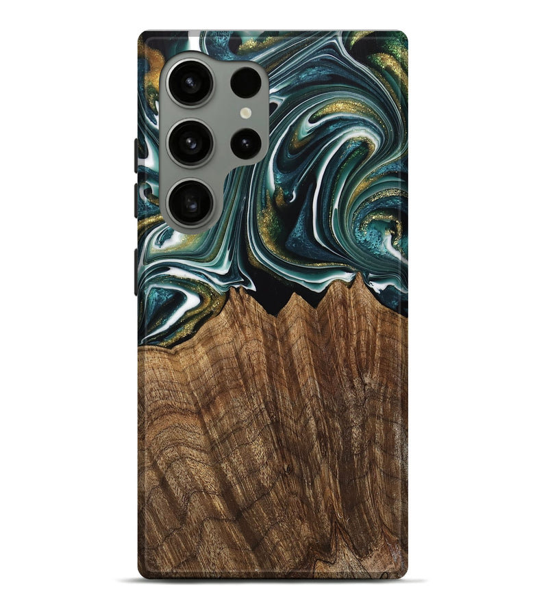 Galaxy S24 Ultra Wood Live Edge Phone Case - Fabian (Teal & Gold, 740879)