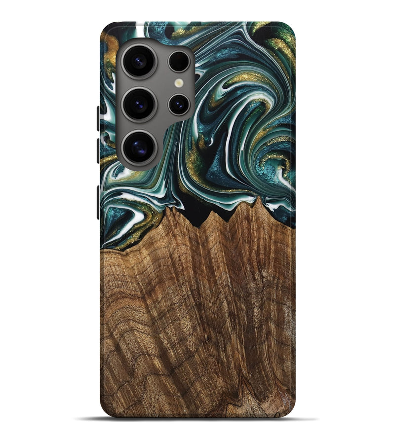 Galaxy S25 Ultra Wood Live Edge Phone Case - Fabian (Teal & Gold, 740879)