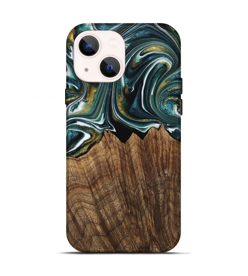 iPhone 13 Wood Live Edge Phone Case - Fabian (Teal & Gold, 740879)