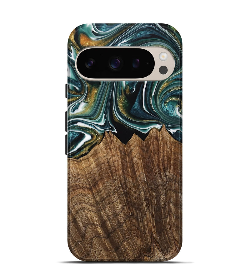 Pixel 9 Wood Live Edge Phone Case - Fabian (Teal & Gold, 740879)