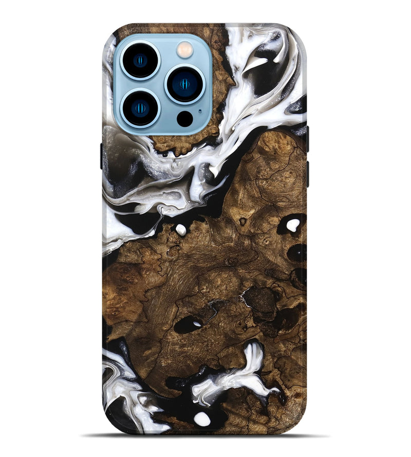 iPhone 14 Pro Max Wood Live Edge Phone Case - Dicie (Black & White, 740880)