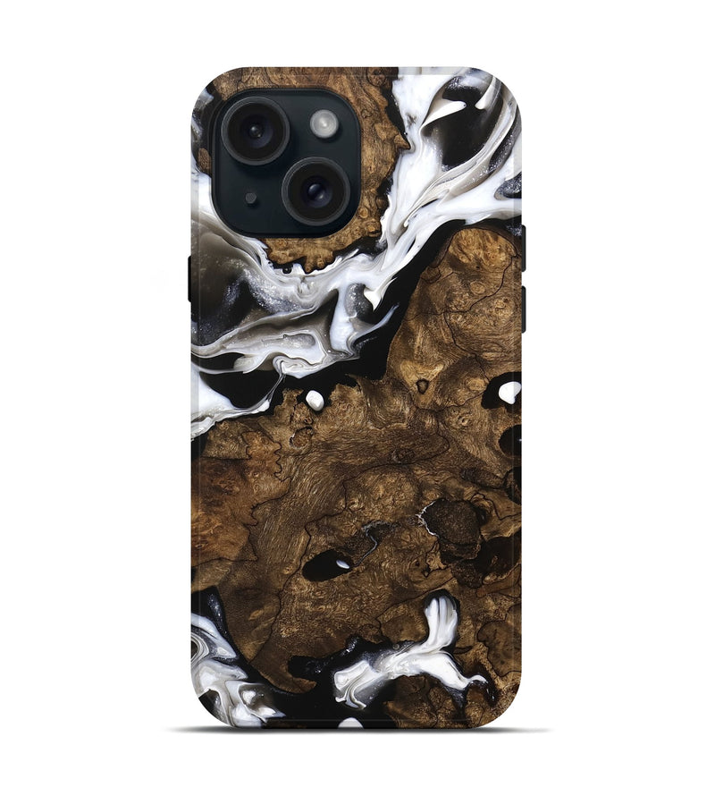 iPhone 15 Wood Live Edge Phone Case - Dicie (Black & White, 740880)