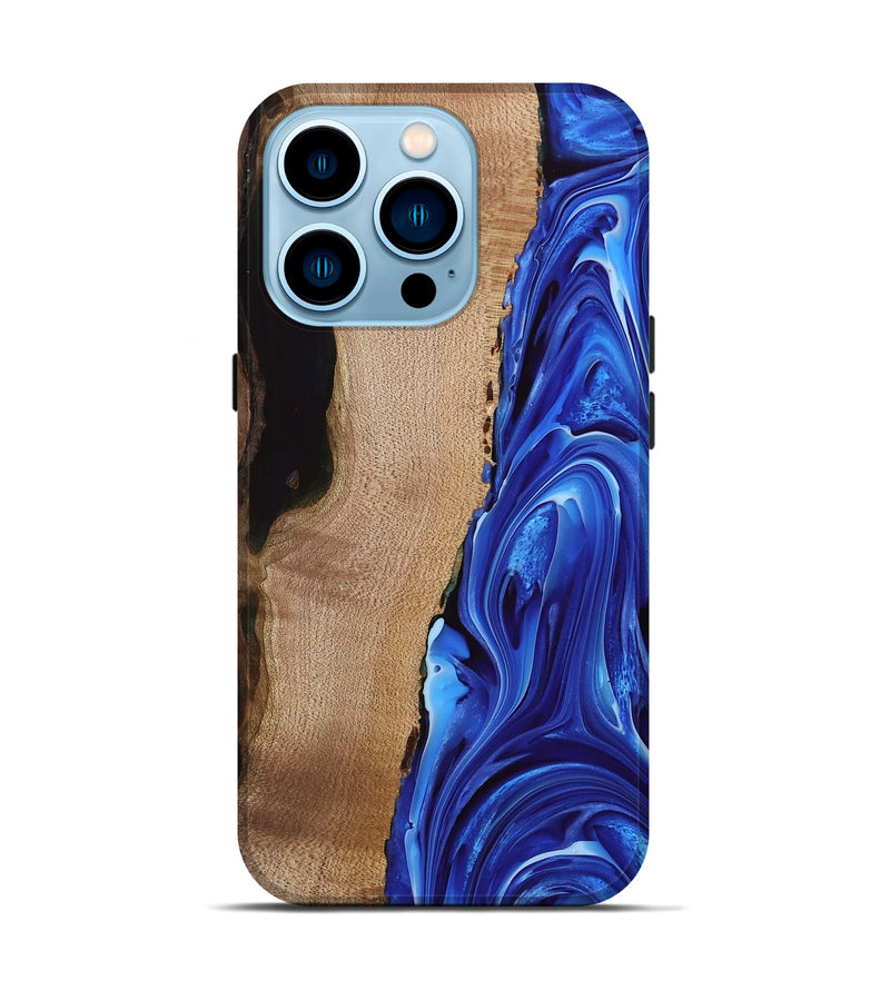 iPhone 14 Pro Wood Live Edge Phone Case - Drago (Blue, 740881)