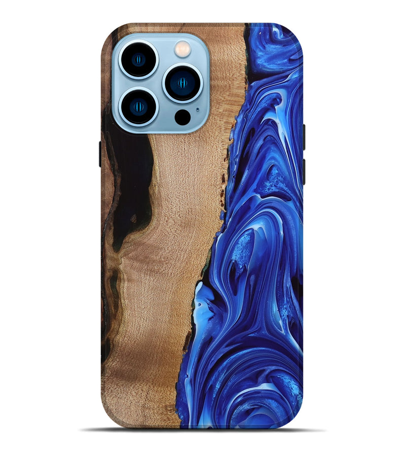 iPhone 14 Pro Max Wood Live Edge Phone Case - Drago (Blue, 740881)