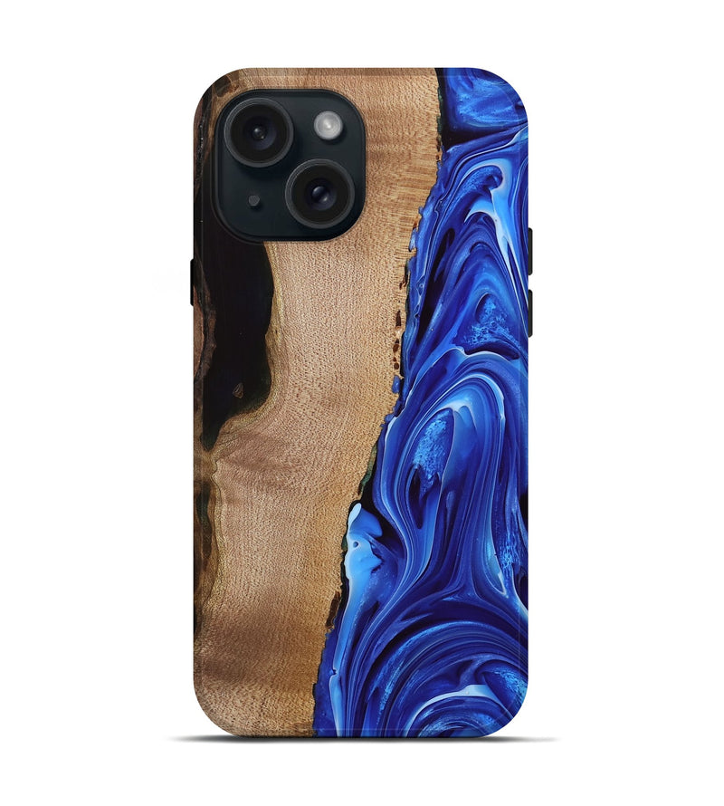 iPhone 15 Wood Live Edge Phone Case - Drago (Blue, 740881)