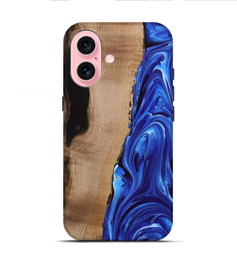 iPhone 16 Wood Live Edge Phone Case - Drago (Blue, 740881)