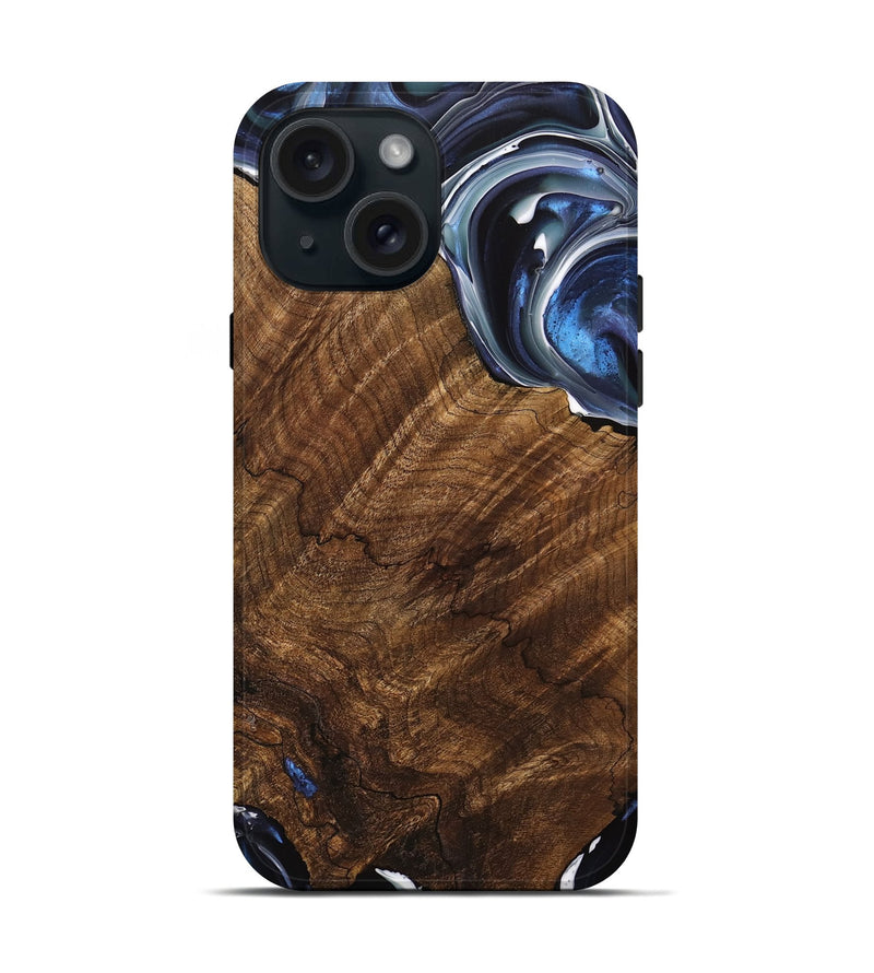 iPhone 15 Wood Live Edge Phone Case - Abbey (Blue, 740887)