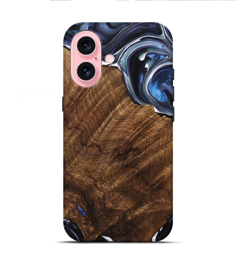 iPhone 16 Wood Live Edge Phone Case - Abbey (Blue, 740887)