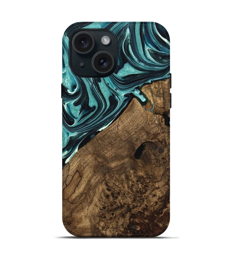 iPhone 15 Wood Live Edge Phone Case - Miya (Green, 740892)