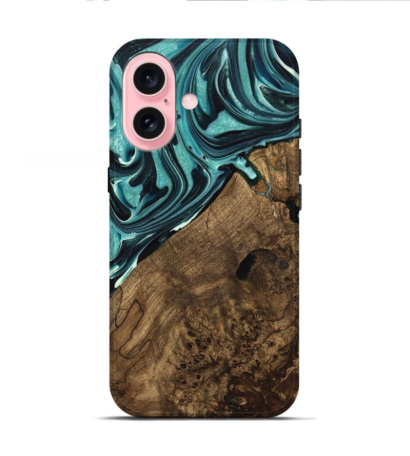 iPhone 16 Wood Live Edge Phone Case - Miya (Green, 740892)