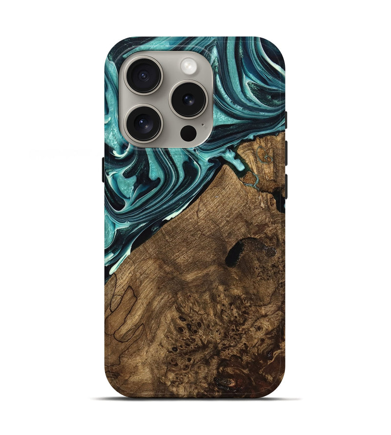 iPhone 16 Pro Wood Live Edge Phone Case - Miya (Green, 740892)