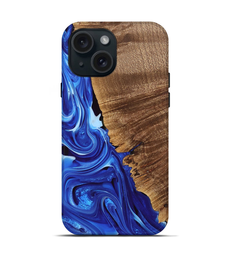 iPhone 15 Wood Live Edge Phone Case - Perl (Blue, 740893)