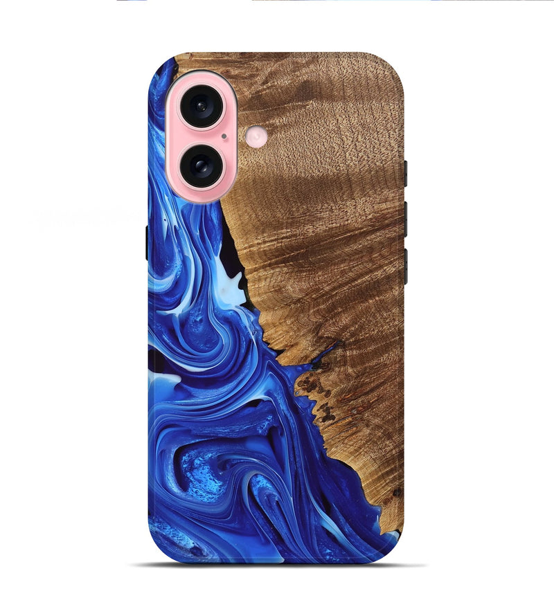 iPhone 16 Wood Live Edge Phone Case - Perl (Blue, 740893)