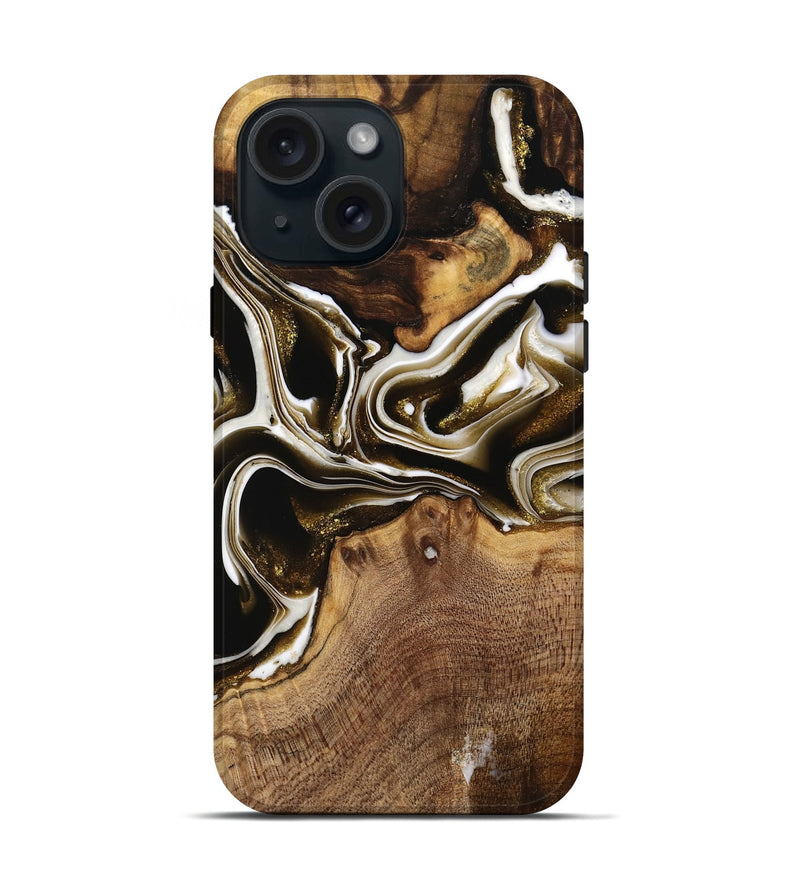 iPhone 15 Wood Live Edge Phone Case - Blaine (Black & White, 740895)