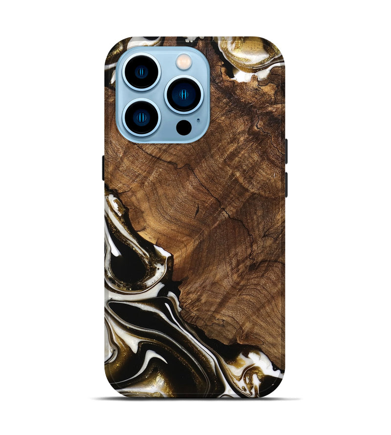 iPhone 14 Pro Wood Live Edge Phone Case - Daniela (Black & White, 740896)