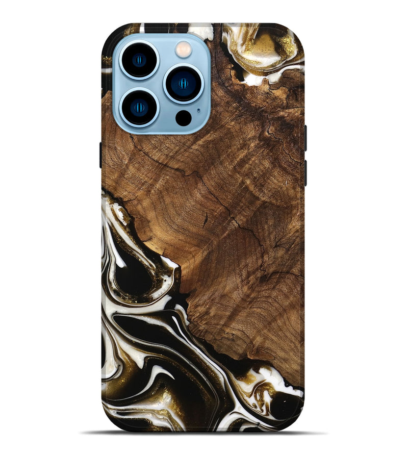 iPhone 14 Pro Max Wood Live Edge Phone Case - Daniela (Black & White, 740896)