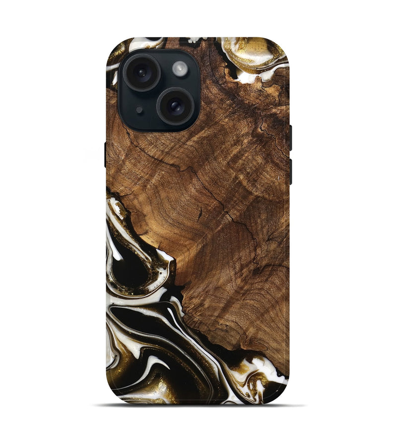 iPhone 15 Wood Live Edge Phone Case - Daniela (Black & White, 740896)