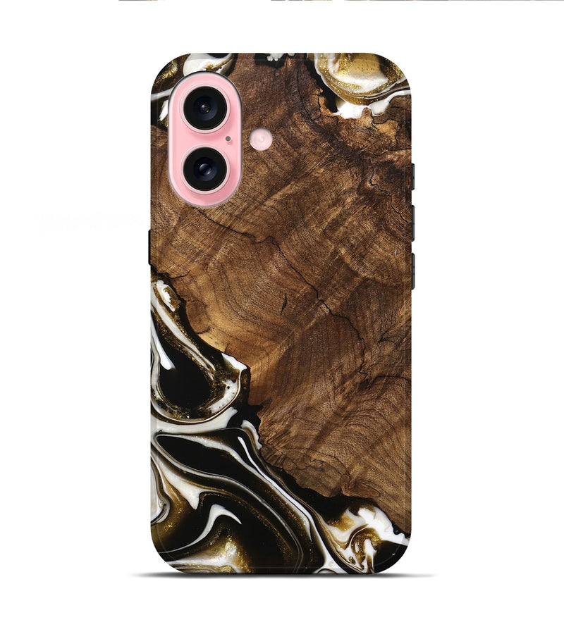 iPhone 16 Wood Live Edge Phone Case - Daniela (Black & White, 740896)